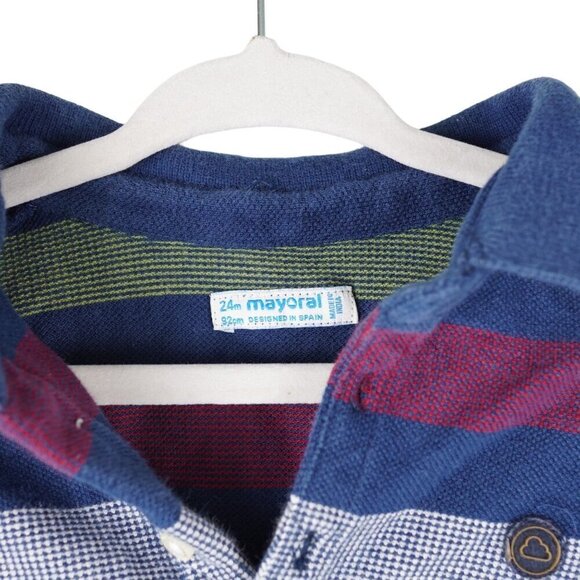 Mayoral Baby‎ Boys Striped Long Sleeve Polo Shirt 24M Cotton Multicolor - Picture 2 of 5
